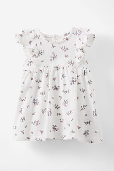 Megan Sleeveless Ruffle Dress, VANILLA/DITSY FOLK FLORAL