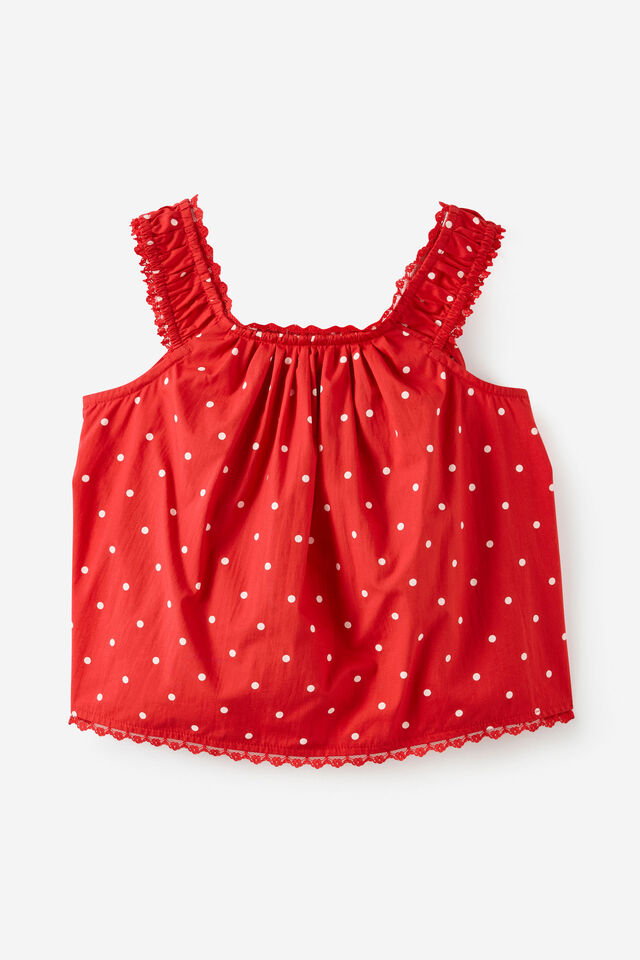Gigi Babydoll Top, VARSITY RED/BALLET PINK SPOT