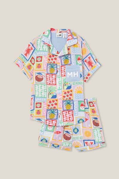 Rylee Kids Cc Short Sleeve Pyjama Set Personalised, MULTI/XMAS VACAY