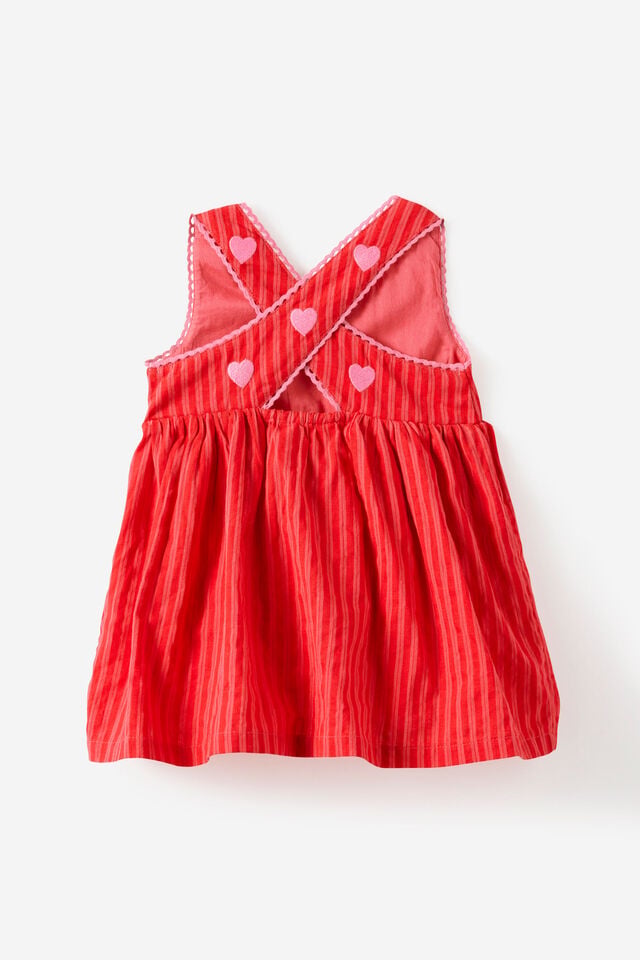 Baby Woven Cross-Back Dress, VARSITY RED STRIPE