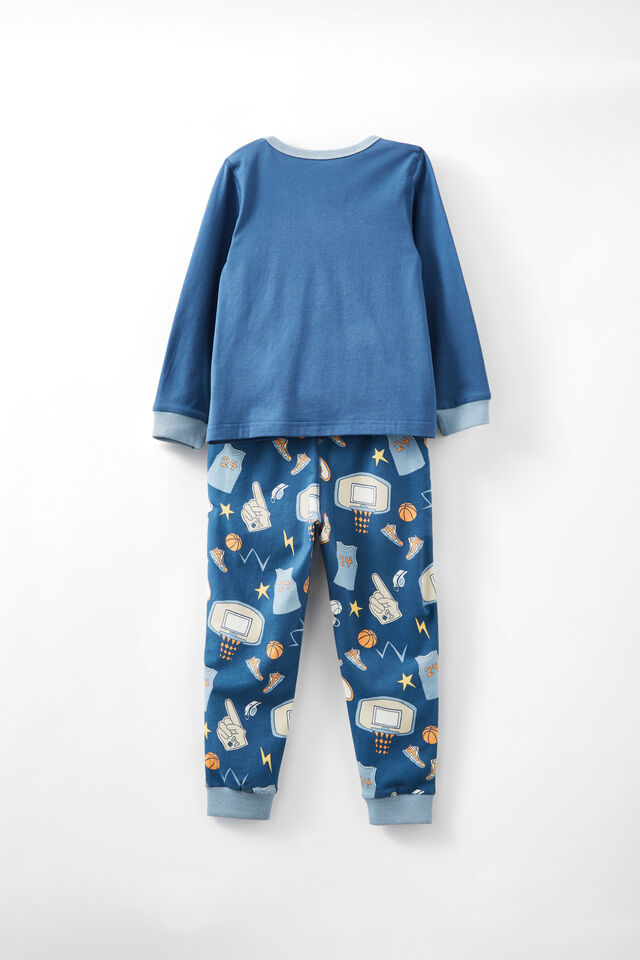 Ace Long Sleeve Pyjama Set, PETTY BLUE/ BASKETBALL ELEMENTS