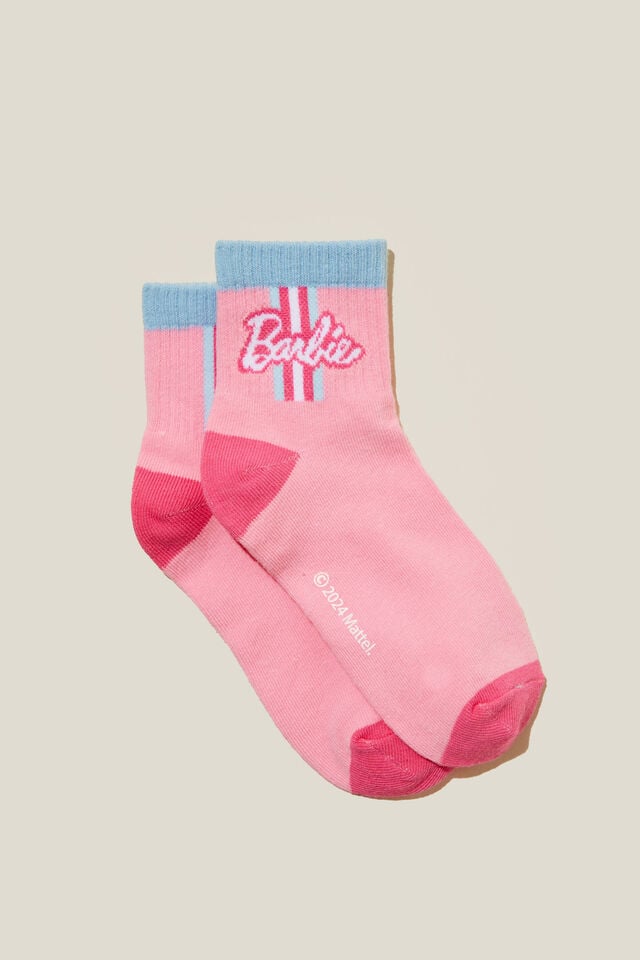Barbie Single Pack Mid Crew Sock, LCN MAT CALI PINK/BARBIE
