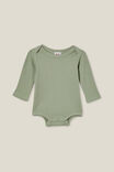 Organic Newborn Pointelle Long Sleeve Bubbysuit, DEEP SAGE - alternate image 1
