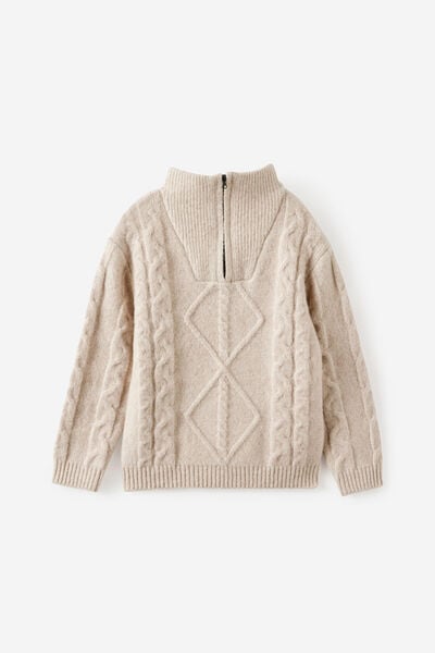 Boys Cable Knit 1/4 Zip, OATMEAL MARLE