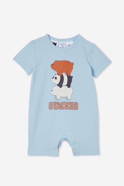 The Short Sleeve Romper License, LCN WB FROSTY BLUE/STACKED WE BARE BEARS