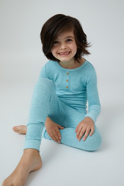 Ezra Long Sleeve Pyjama Set, TEAL STORM/HEAVEN BLUE
