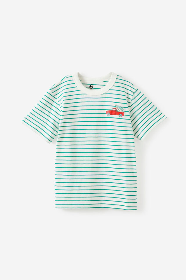 Essentials Graphic Short Sleeve Tee, VANILLA/ENGLISH IVY STRIPE CHRISTMAS TRUCK