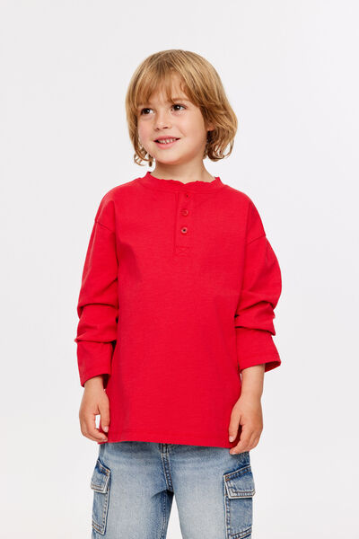 Slub Henley Long Sleeve Tee, VARSITY RED
