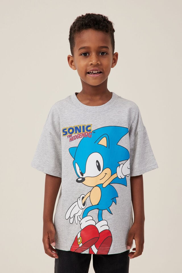 Camiseta - Sonic License Drop Shoulder Short Sleeve Tee, LCN SONIC FOG GREY MARLE/SONIC HEDGEHOG