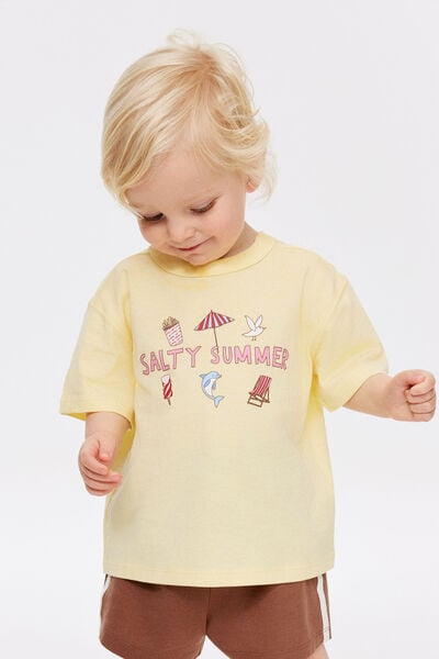 Baby Essential Short Sleeve Graphic Tee, BABY YELLOW/SALTY SUMMER