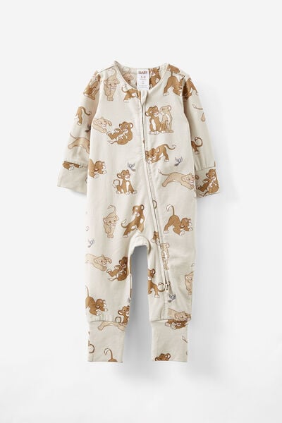 The Billie Long Sleeve Zip Romper License, LCN DIS RAINY DAY/SIMBA AND NALA