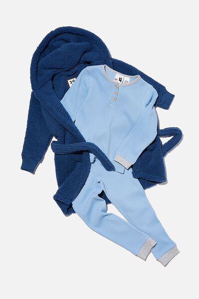 Multipack Boys Gown And Waffle Pyjama Set, DUSK BLUE/PETTY BLUE