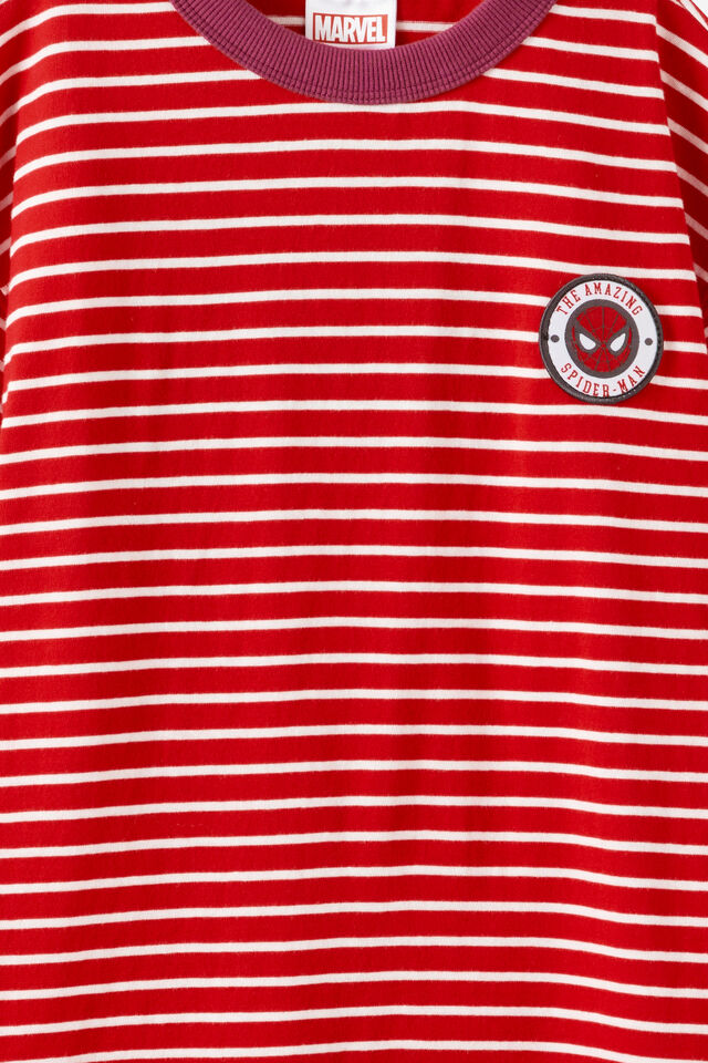 Spiderman Marvel Drop Shoulder SS Tee, LCN MAR VANILLA/VARSITY RED/SPIDERMAN STRIPE