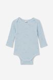 Organic Newborn Long Sleeve Bubbysuit, FROSTY BLUE/BABY DINO - alternate image 1