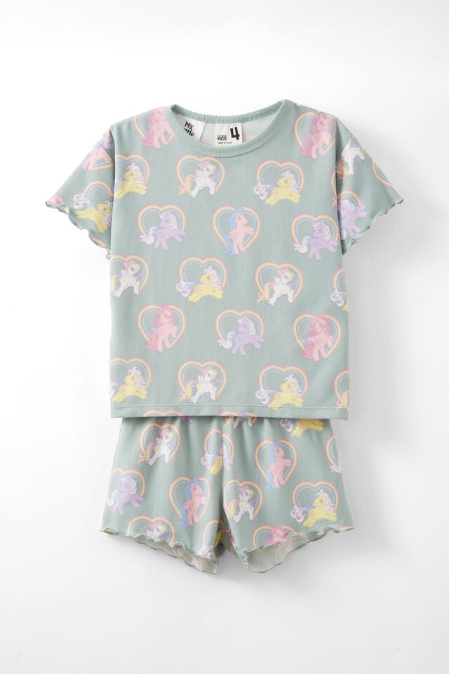 My Little Pony Dani Short Sleeve Pyjama Set, LCN HAS BARBER BLUE/MLP HEARTS