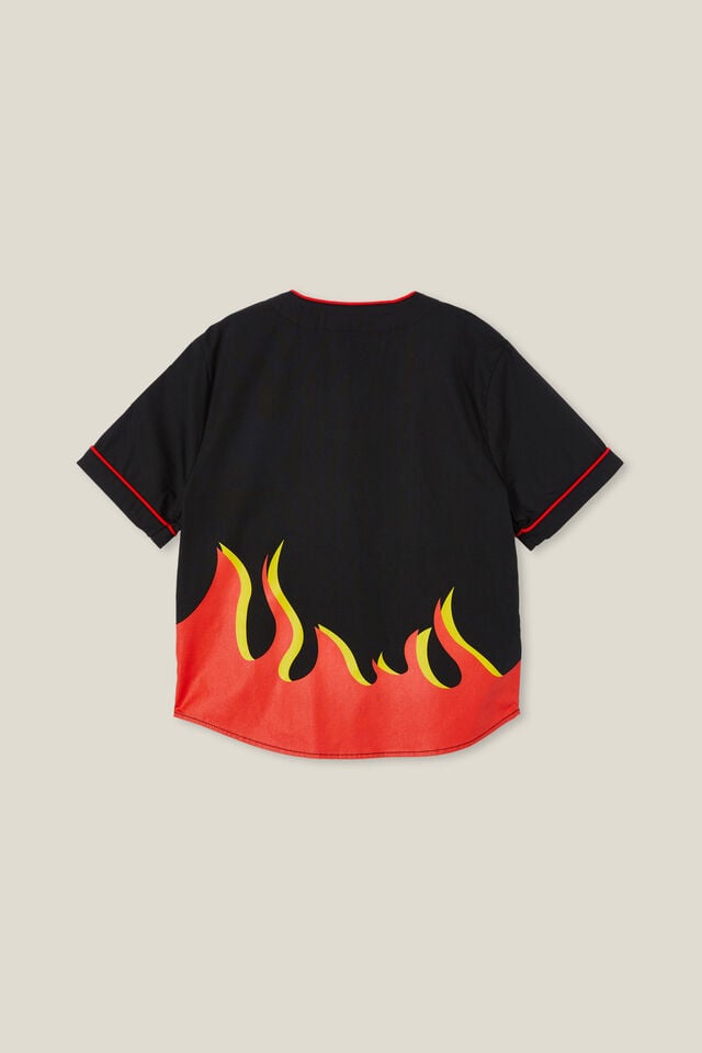 Hot Wheels Baseball Short Sleeve Shirt, LCN MAT BLACK/HOT WHEELS