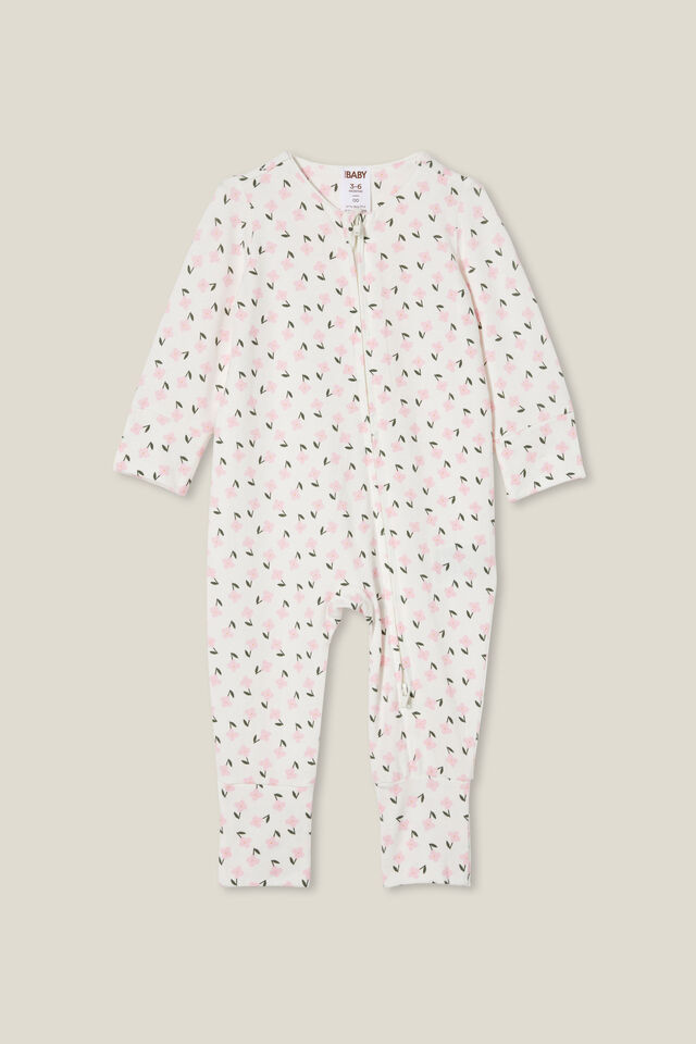 Macacão - The Long Sleeve Zip Footless Romper, VANILLA/PIP DITSY FLORAL