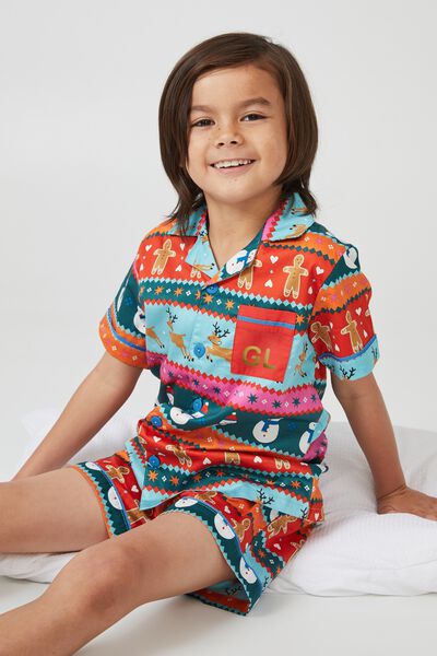 Riley Short Sleeve Pyjama Set Personalised, MULTI/SNOWY FAIRISLE