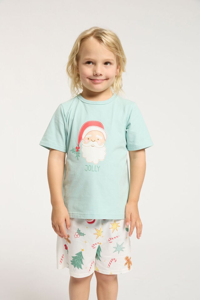 Jordan Short Sleeve Pyjama Set Personalised, BARBER BLUE/JOLLY SANTA