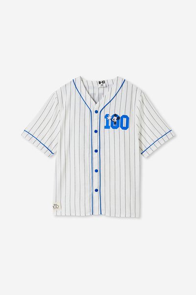License Super Baseball Short Sleeve Shirt, LCN DIS VANILLA/NAVY BLAZER STRIPE MICKEY