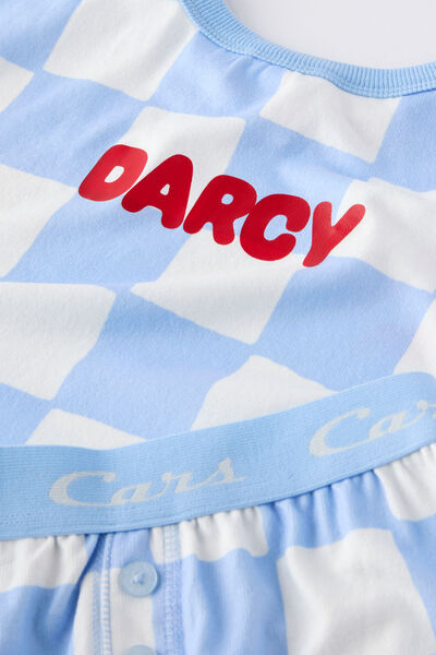Snoozesoft Short Sleeve Boxer Pj Set Personalised, LCN DIS CLOUD BLUE/LIGHTNING MCQUEEN