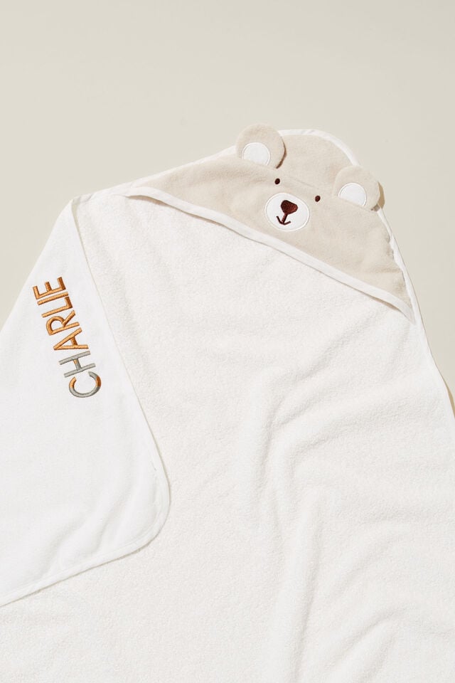Baby Snuggle Towel - Personalised, MILK/BEAR
