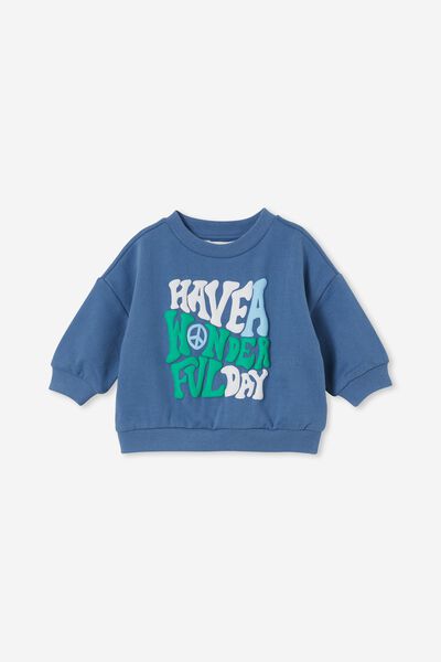 Dusty Drop Shoulder Sweater, PETTY BLUE/HAVE A WONDERFUL DAY
