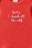 Organic Pointelle Short Sleeve Bubbysuit, VARSITY RED MARLE/SANTA I DRANK ALL THE MILK - example image 2