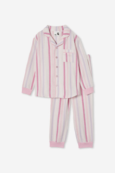 Angie Long Sleeve Pyjama Set, CRYSTAL PINK/MULTI STRIPE