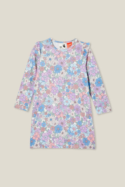Maddi Long Sleeve Flutter Nightie, VANILLA/DITSY CLAIRE FLORAL