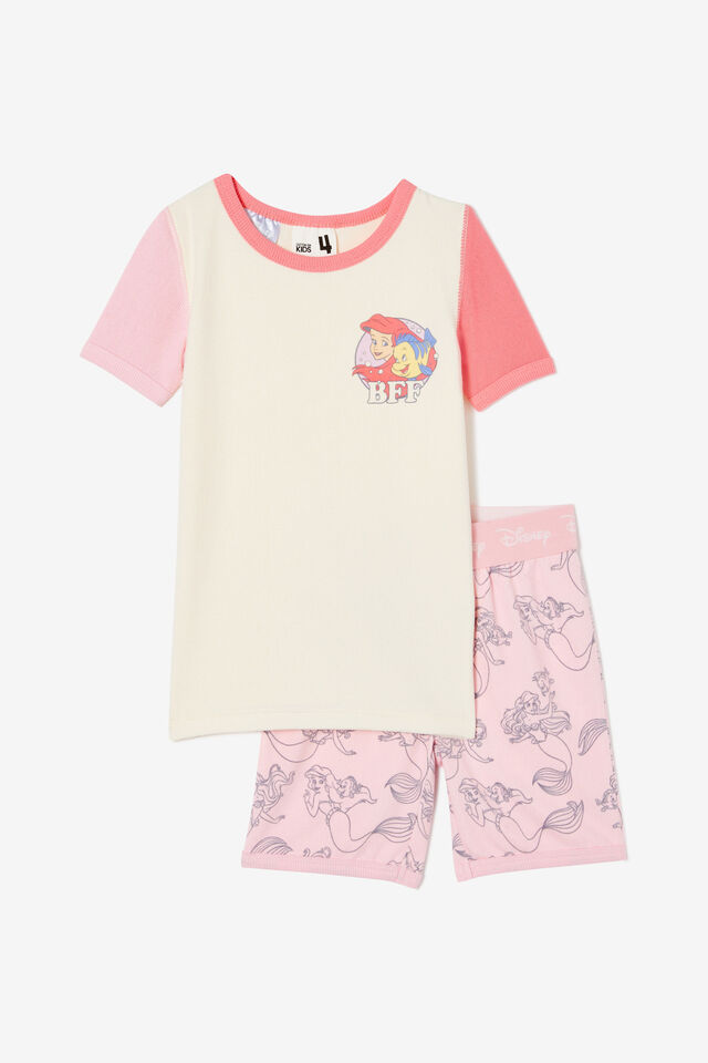 The Little Mermaid Harlow Super Soft Short Sleeve Pyjama Set, LCN DIS DARK VANILLA/ ARIEL BFF