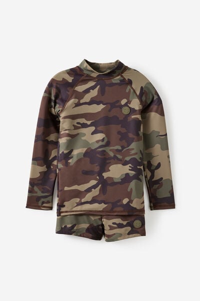 Flynn Long Sleeve Raglan Rash Vest, CAMO