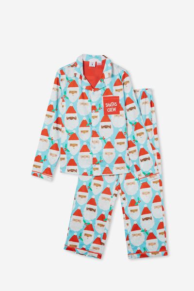 Brodie Adults Unisex Long Sleeve Pyjama Set, HEAVEN BLUE/SANTA S CREW