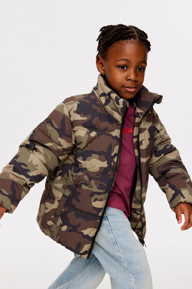 Arlo Padded Jacket, KAHKI GREEN CAMO/ VELVET CHERRY