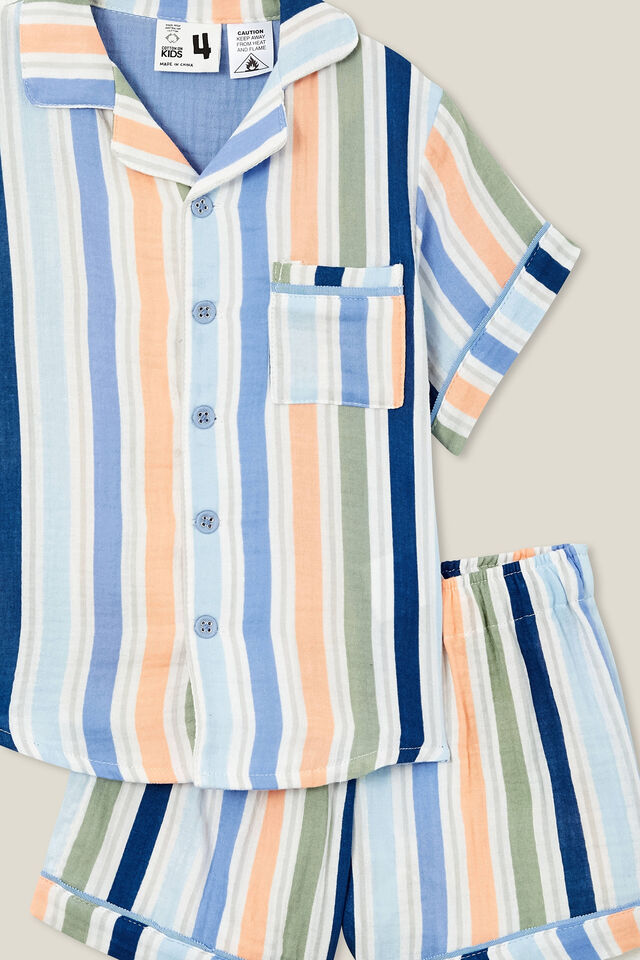Archer Short Sleeve Pyjama Set, PETTY BLUE/MULTI STRIPE