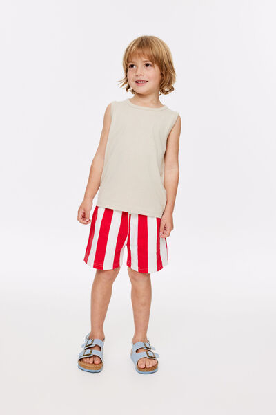 Essentials Short, VANILLA/VARSITY RED STRIPE
