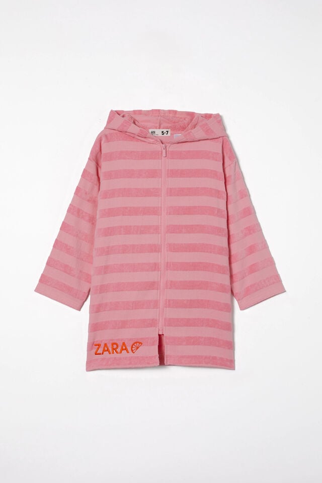 Kids Zip Thru Hooded Towel - Personalised, BUBBLEGUM POP/JACQUARD STRIPE