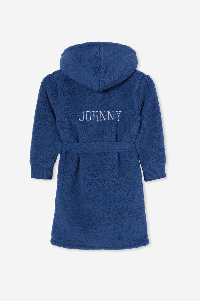Boys Hooded Long Sleeve Sherpa Gown Personalised, PETTY BLUE
