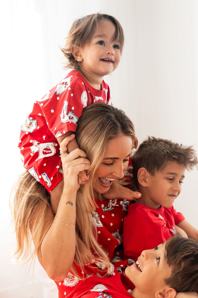 Baby Dreamdrift Family Xmas Romper, VARSITY RED/RUDOLPH SPOT