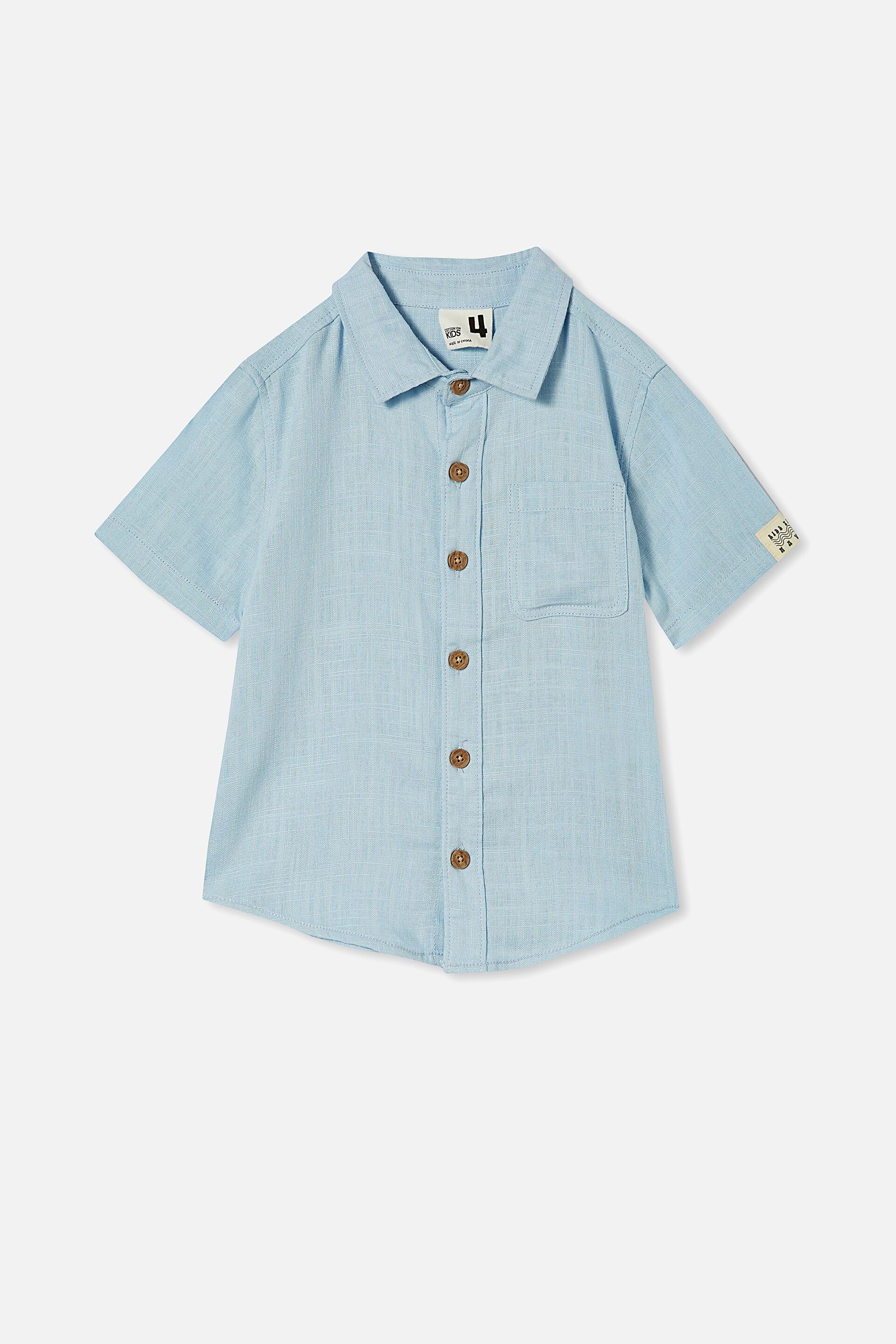 Jooni Boys' Sky Blue Cotton Collarless Shirt