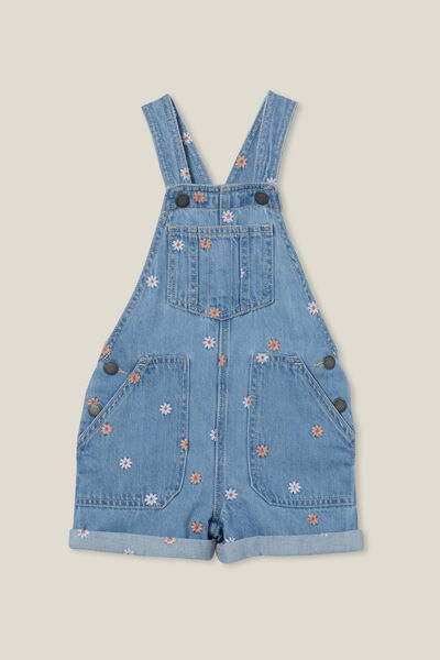 Edith Denim Shortall, FADED VINTAGE WASH/FLORAL EMBROIDERY