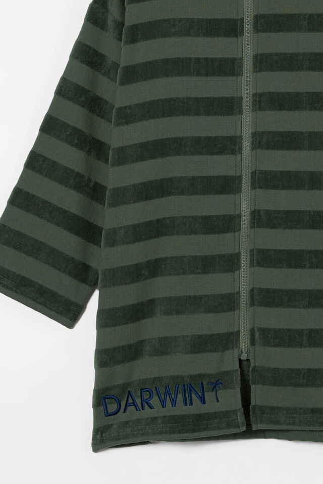 Kids Zip Thru Hooded Towel - Personalised, SWAG GREEN/JACQUARD STRIPE