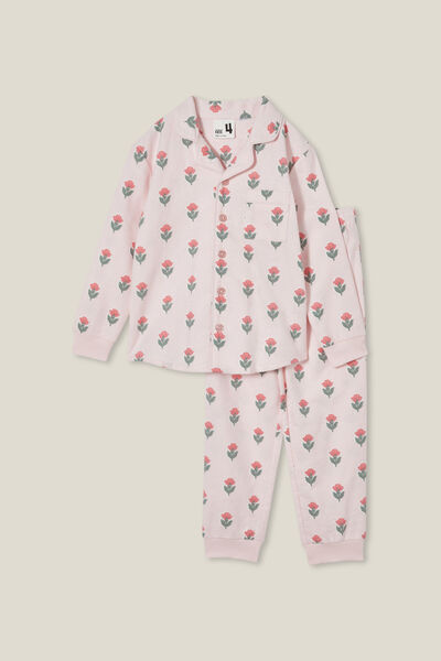 Angie Long Sleeve Pyjama Set, CRYSTAL PINK/SPLICED FLORAL WOOD STAMP