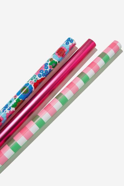 Kids Gift Wrap 3 Pack, LENNY FLORAL/CHECK