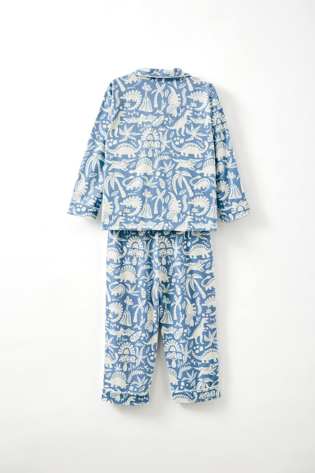 Lucas Long Sleeve Pyjama Set, DUSTY BLUE/ DINO FIELDS