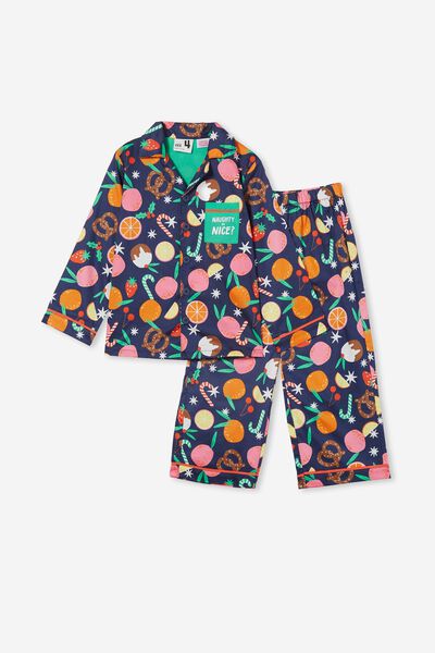 Bailey Kids Unisex Long Sleeve Pyjama Set, INDIGO/FESTIVE FRUITS
