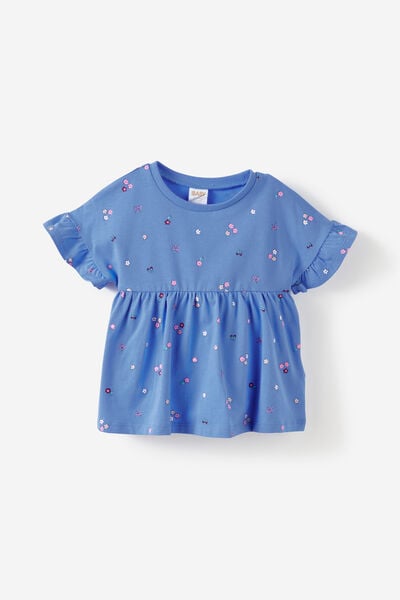 Baby Flutter Sleeve Dress, BLUE BONNET DITSY FLORAL