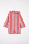 Kids Zip Thru Hooded Towel, BLUSH PINK/CORAL FIZZ STRIPE - alternate image 1