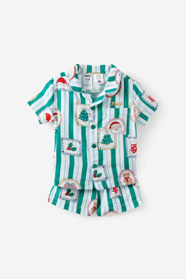 Baby Woven Family Xmas Pj Set Personalised, ENGLISH IVY/SANTA STAMP
