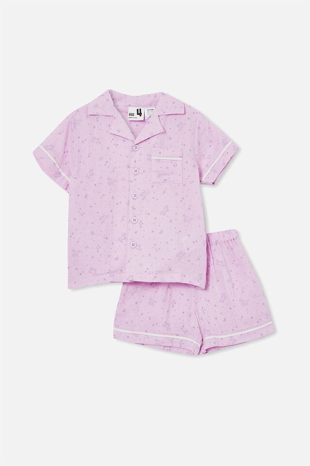 Alexis Cheesecloth Short Sleeve Pj Set, STARRY UNICORN PALE VIOLET